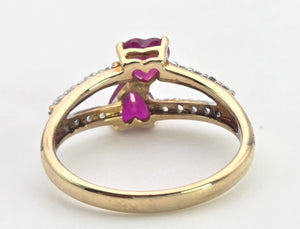 Vintage:  9ct Gold Rubies Glacier Topaz Love Hearts Ring