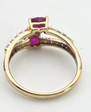 Load image into Gallery viewer, Vintage:  9ct Gold Rubies Glacier Topaz Love Hearts Ring
