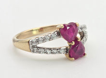Load image into Gallery viewer, Vintage:  9ct Gold Rubies Glacier Topaz Love Hearts Ring
