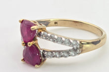 Load image into Gallery viewer, Vintage:  9ct Gold Rubies Glacier Topaz Love Hearts Ring
