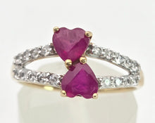 Load image into Gallery viewer, Vintage:  9ct Gold Rubies Glacier Topaz Love Hearts Ring
