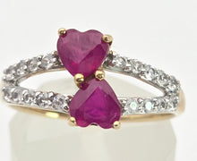 Load image into Gallery viewer, Vintage:  9ct Gold Rubies Glacier Topaz Love Hearts Ring

