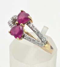 Load image into Gallery viewer, Vintage:  9ct Gold Rubies Glacier Topaz Love Hearts Ring
