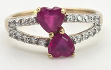 Load image into Gallery viewer, Vintage:  9ct Gold Rubies Glacier Topaz Love Hearts Ring

