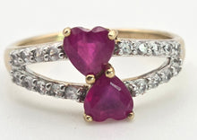 Load image into Gallery viewer, Vintage:  9ct Gold Rubies Glacier Topaz Love Hearts Ring
