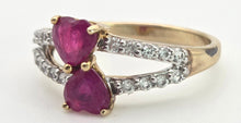 Load image into Gallery viewer, Vintage:  9ct Gold Rubies Glacier Topaz Love Hearts Ring
