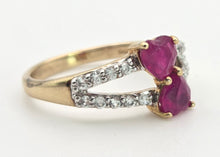 Load image into Gallery viewer, Vintage:  9ct Gold Rubies Glacier Topaz Love Hearts Ring
