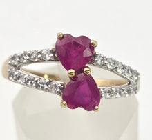 Load image into Gallery viewer, Vintage:  9ct Gold Rubies Glacier Topaz Love Hearts Ring
