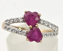 Load image into Gallery viewer, Vintage:  9ct Gold Rubies Glacier Topaz Love Hearts Ring
