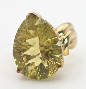 Vintage: 9ct Gold Large Pear-Cut Lemon Citrine Statement Ring