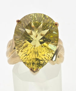 Vintage: 9ct Gold Large Pear-Cut Lemon Citrine Statement Ring