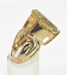 Vintage: 9ct Gold Large Pear-Cut Lemon Citrine Statement Ring