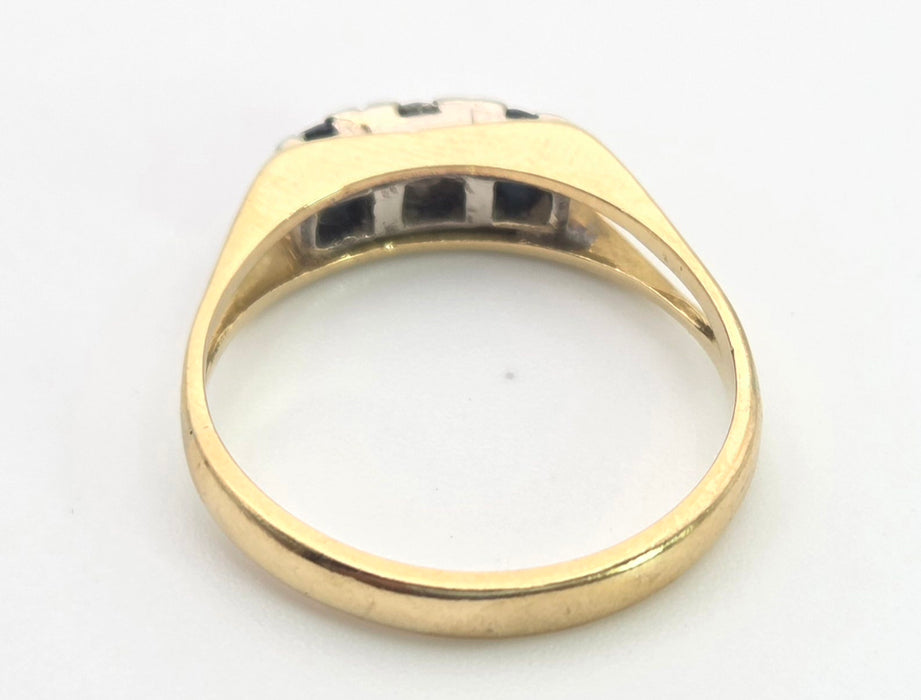 2415 Vintage: 18ct Gold French Blue Sapphires Natural Diamond 3-Stone Ring