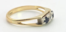 Load image into Gallery viewer, 2415 Vintage: 18ct Gold French Blue Sapphires Natural Diamond 3-Stone Ring
