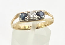 Load image into Gallery viewer, 2415 Vintage: 18ct Gold French Blue Sapphires Natural Diamond 3-Stone Ring
