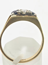 Load image into Gallery viewer, 2415 Vintage: 18ct Gold French Blue Sapphires Natural Diamond 3-Stone Ring
