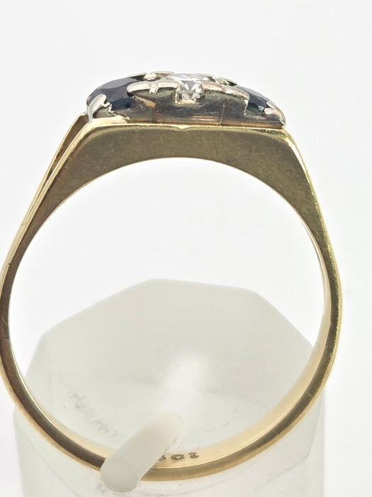 2415 Vintage: 18ct Gold French Blue Sapphires Natural Diamond 3-Stone Ring