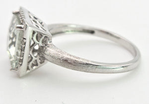 2419 Vintage: 9ct White Gold Mint Green Amethyst 16 Natural Diamonds Cocktail Ring