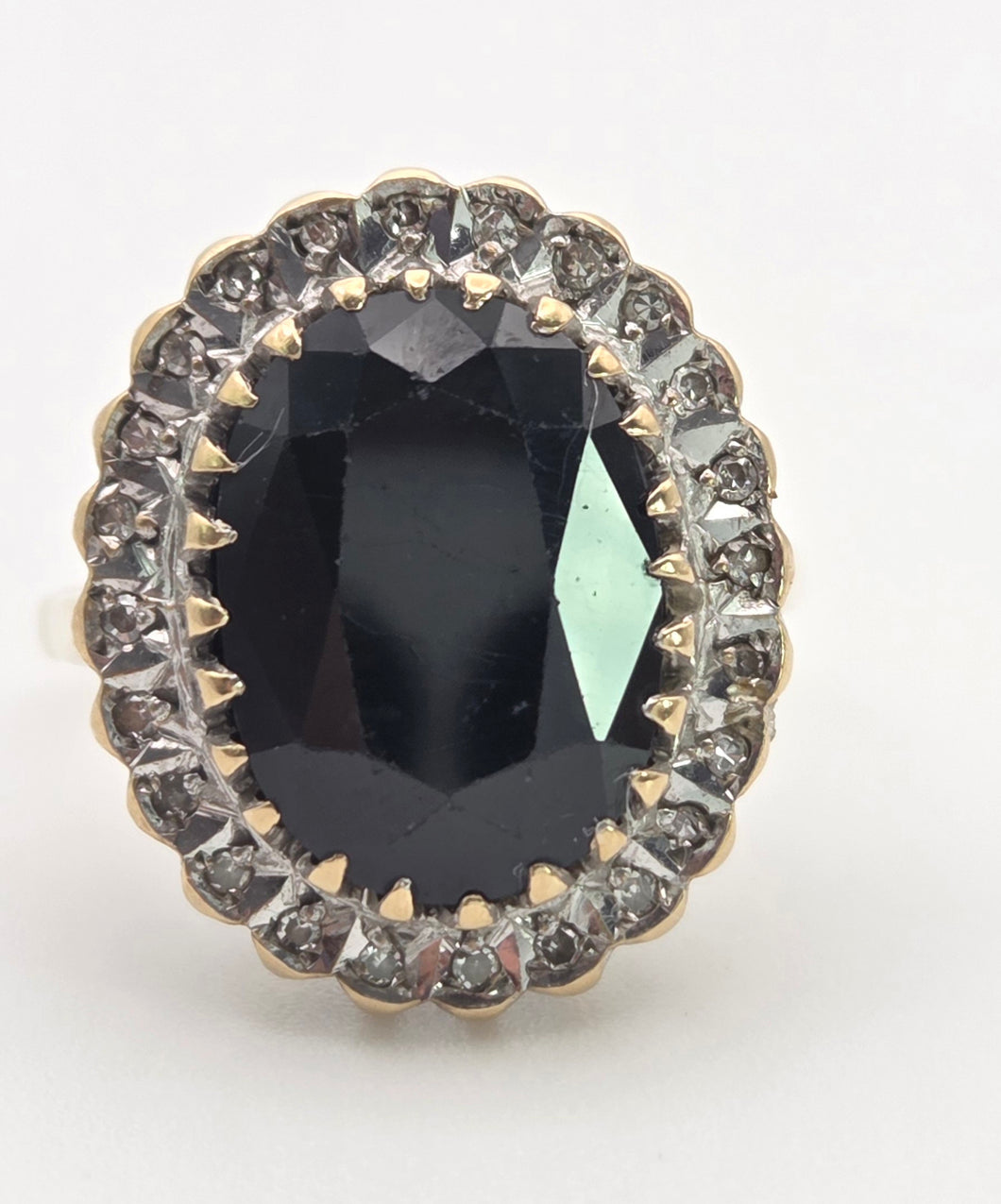Vintage: 9ct Gold Australian Blue Sapphire 24 Natural Diamonds Diana Cluster Ring