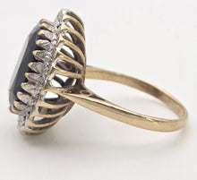 Load image into Gallery viewer, Vintage: 9ct Gold Australian Blue Sapphire 24 Natural Diamonds Diana Cluster Ring
