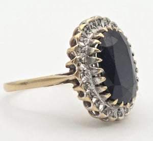 Vintage: 9ct Gold Australian Blue Sapphire 24 Natural Diamonds Diana Cluster Ring