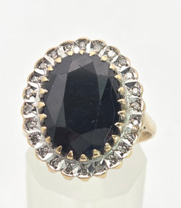 Vintage: 9ct Gold Australian Blue Sapphire 24 Natural Diamonds Diana Cluster Ring