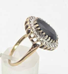 Vintage: 9ct Gold Australian Blue Sapphire 24 Natural Diamonds Diana Cluster Ring
