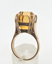 Load image into Gallery viewer, 2430 Vintage: Rare 9ct Gold Large Square Cut Yellow Citrine (12ct) Statement Ring
