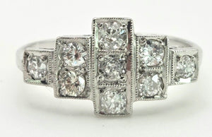 2365 Vintage: 18ct White Gold Natural Diamonds (0.55ct) Geometric Set Art Deco Style Ring