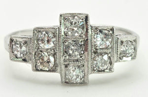 2365 Vintage: 18ct White Gold Natural Diamonds (0.55ct) Geometric Set Art Deco Style Ring