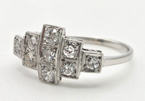 2365 Vintage: 18ct White Gold Natural Diamonds (0.55ct) Geometric Set Art Deco Style Ring
