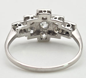 2365 Vintage: 18ct White Gold Natural Diamonds (0.55ct) Geometric Set Art Deco Style Ring