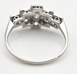 2365 Vintage: 18ct White Gold Natural Diamonds (0.55ct) Geometric Set Art Deco Style Ring