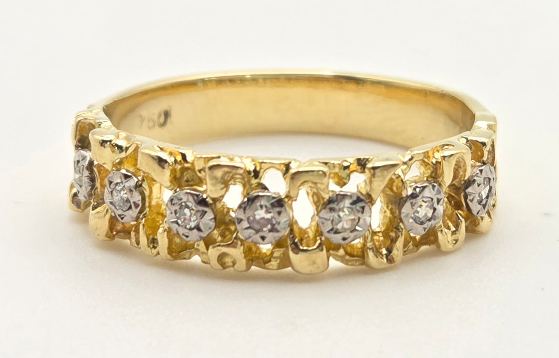 6415 Vintage: 18ct Gold Lattice Work 7 Natural Diamonds   Dress Ring