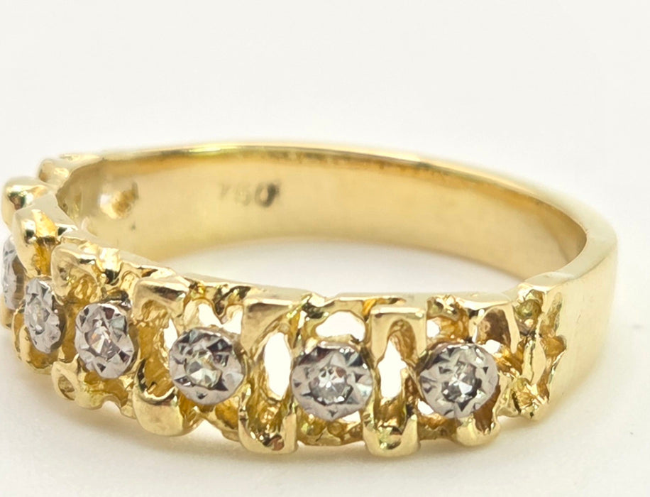 6415 Vintage: 18ct Gold Lattice Work 7 Natural Diamonds   Dress Ring