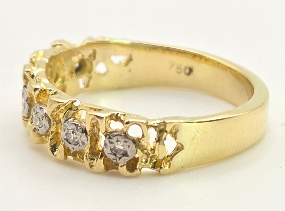 6415 Vintage: 18ct Gold Lattice Work 7 Natural Diamonds   Dress Ring