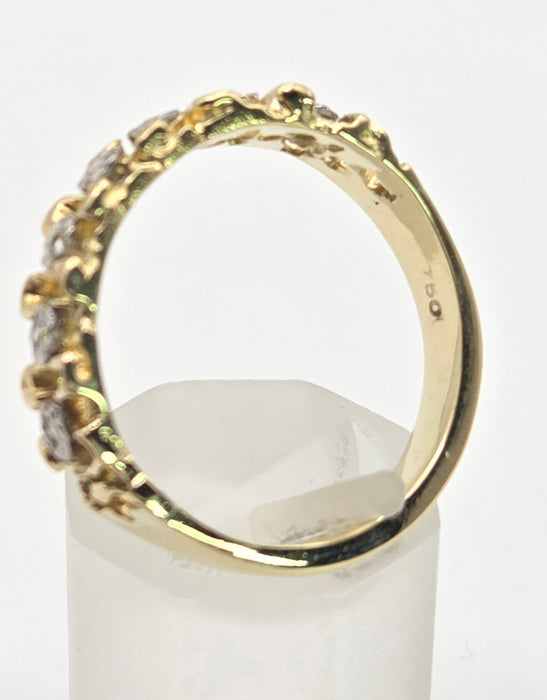 6415 Vintage: 18ct Gold Lattice Work 7 Natural Diamonds   Dress Ring