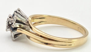 2372 Vintage: 18ct Gold Geometric Set Blue Sapphires Natural Diamonds (0.22ct) Ring- From 1969
