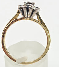 Cargar imagen en el visor de la galería, 2372 Vintage: 18ct Gold Geometric Set Blue Sapphires Natural Diamonds (0.22ct) Ring- From 1969
