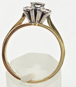 2372 Vintage: 18ct Gold Geometric Set Blue Sapphires Natural Diamonds (0.22ct) Ring- From 1969