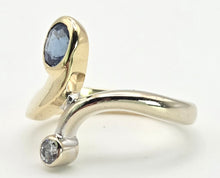 Load image into Gallery viewer, 2373 Vintage: 18ct Yellow &amp; White Gold Blues Sapphire Diamond Abstract Ring
