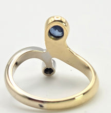 Load image into Gallery viewer, 2373 Vintage: 18ct Yellow &amp; White Gold Blues Sapphire Diamond Abstract Ring
