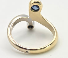 Load image into Gallery viewer, 2373 Vintage: 18ct Yellow &amp; White Gold Blues Sapphire Diamond Abstract Ring
