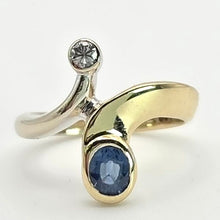 Load image into Gallery viewer, 2373 Vintage: 18ct Yellow &amp; White Gold Blues Sapphire Diamond Abstract Ring
