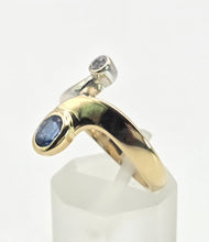 Load image into Gallery viewer, 2373 Vintage: 18ct Yellow &amp; White Gold Blues Sapphire Diamond Abstract Ring
