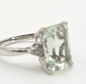2399 Vintage: 9ct White Gold Pale Green Amethyst 12 Natural Diamonds Cocktail Ring