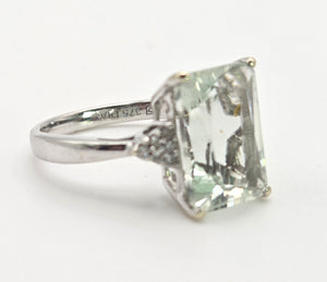 2399 Vintage: 9ct White Gold Pale Green Amethyst 12 Natural Diamonds Cocktail Ring