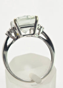 2399 Vintage: 9ct White Gold Pale Green Amethyst 12 Natural Diamonds Cocktail Ring