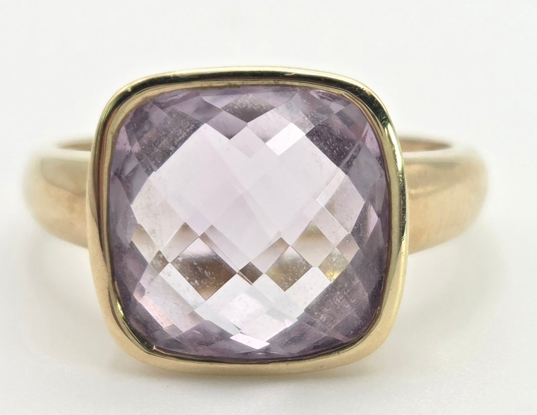 Vintage: 9ct Gold Cushion Cut Lilac Amethyst Solitaire Ring