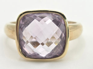 Vintage: 9ct Gold Cushion Cut Lilac Amethyst Solitaire Ring